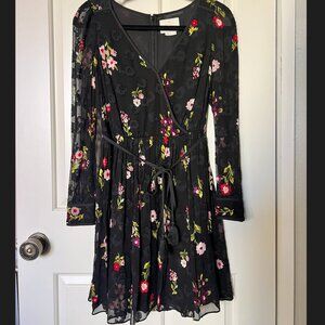 Kate Spade New York Size Floral Silk Blend Tassels Long-Sleeve Mini Dress